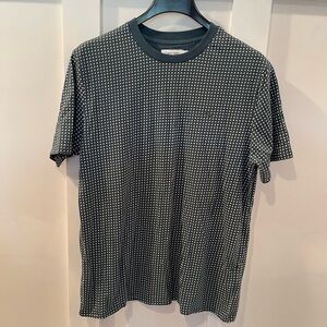 Calvin Klein Dot Print Casual Crewneck Tee shirt Large teal green yellow dot